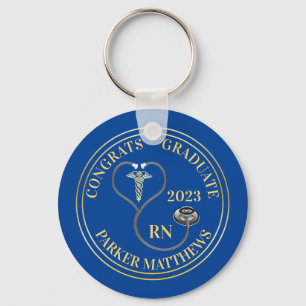 Porte-clés Stethoscope Caduceus RN Congrats Diplômés - Bleu