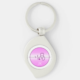 Porte-clés Stéthoscope Médical Rose Monogrammé Battement de C
