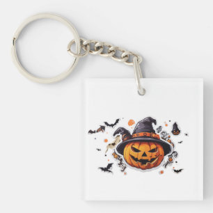 Porte-clés Sticker tête Citrouille Haloween transparent