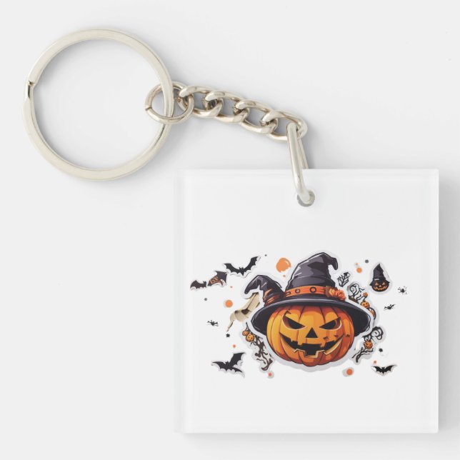 Porte-clés Sticker tête Citrouille Haloween transparent (Devant)
