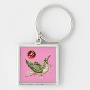 PORTE-CLÉS STORK BABY GIRL SHOWER GEM MONOGRAM