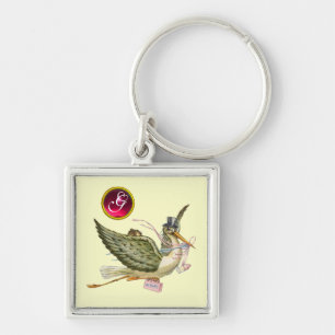 PORTE-CLÉS STORK BABY GIRL SHOWER GEM MONOGRAM