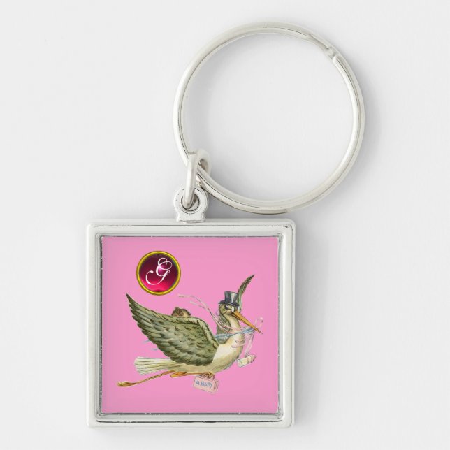 PORTE-CLÉS STORK BÉBÉ FILLE DOUCHE GEM MONOGRAM (Devant)
