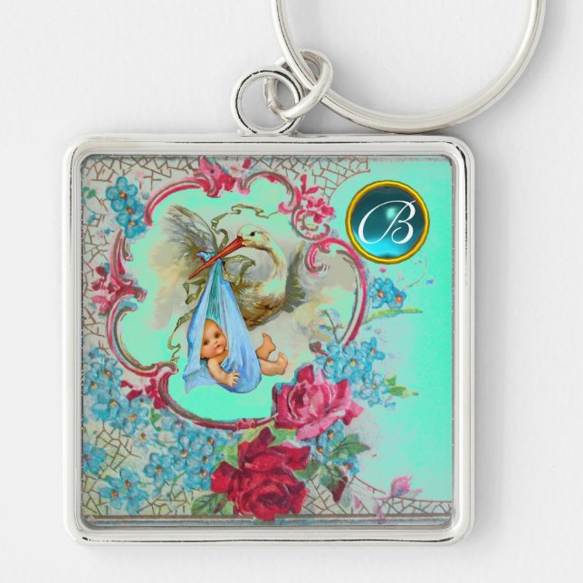 PORTE-CLÉS STORK BÉBÉ GARÇON DOUCHE GEM MONOGRAM (Devant)