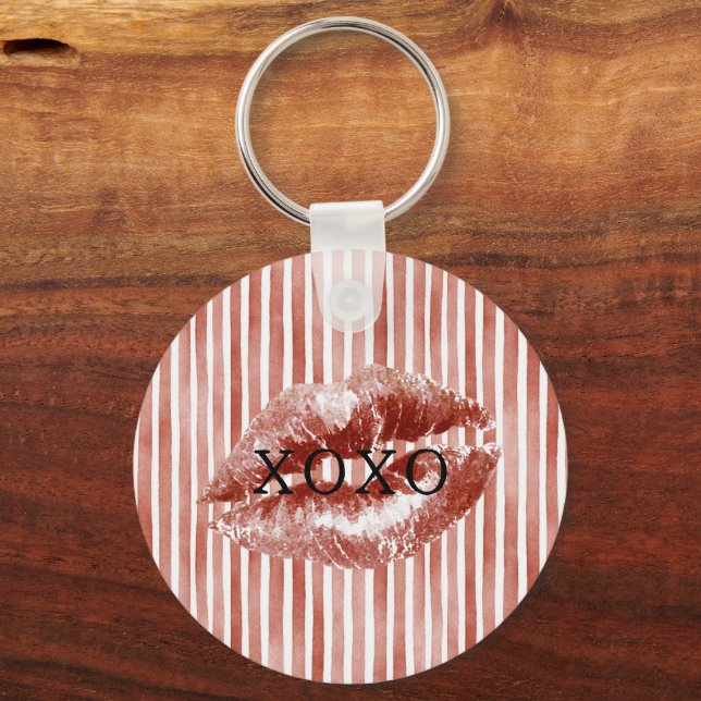 Porte-clés Stripes Red Lips Kiss XOXO  (Recto)