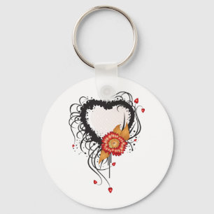 Porte-clés Style Grunge Noir Coeur et Fleur