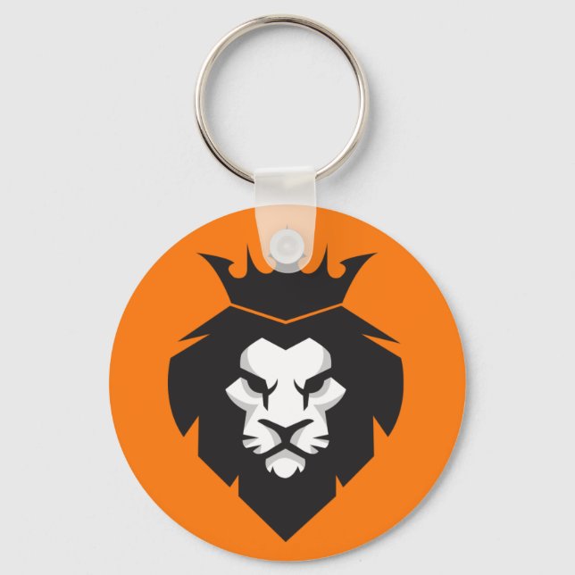 Porte-clés Style Lion de roi noir et blanc avec couronne (Recto)