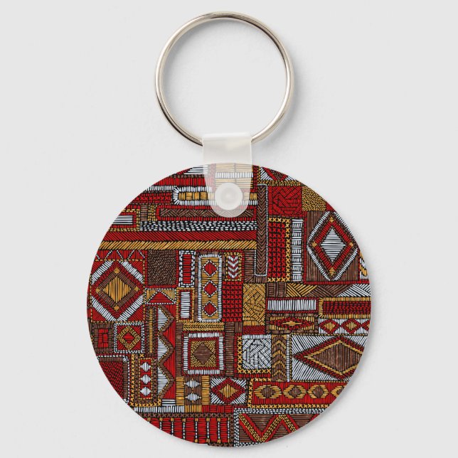 Porte-clés Style Patchwork Impression ethnique brodée (Recto)