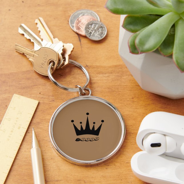 Porte-clés Style Premium Rond Reine Texte avec Couronne Noire (Bureau)