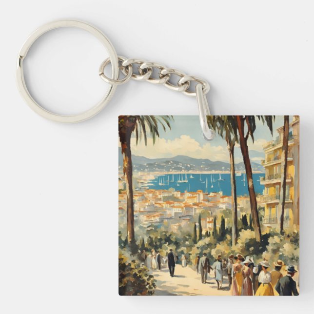 Porte-clés Style vintage Cannes Français Aquarelle (Devant)