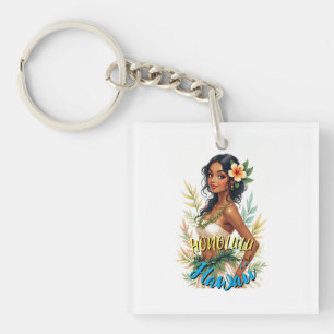 Porte-clés Style vintage Hawaiian Travel Honolulu Hula Girl