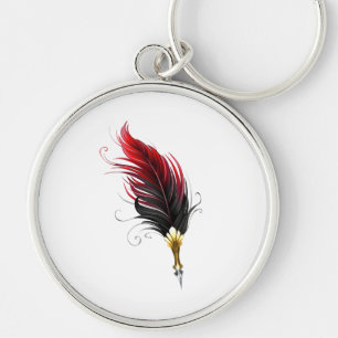 Porte-clés Stylo rouge en plumes avec nib or