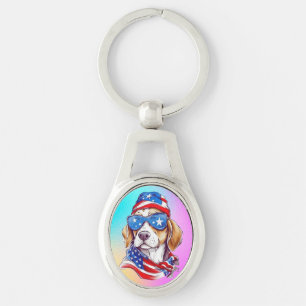 Porte-clés Sublimation de chien du 4 juillet-66361