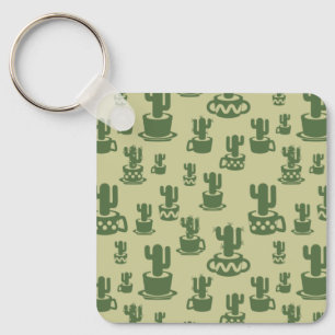Porte-clés Succulent cactus silhouette in cups and pots