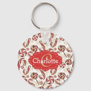 Porte-clés Sucres de canne rétro festifs Motif Monogramme