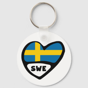 Porte-clés Suède Code Pays Drapeau Clavier Coeur, SWE