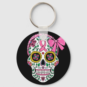 Porte-clés Sugar Crâne rose Ruban Calavera Cancer du sein