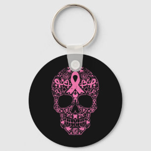 Porte-clés Sugar Crâne rose Ruban Calavera Cancer du sein Awa