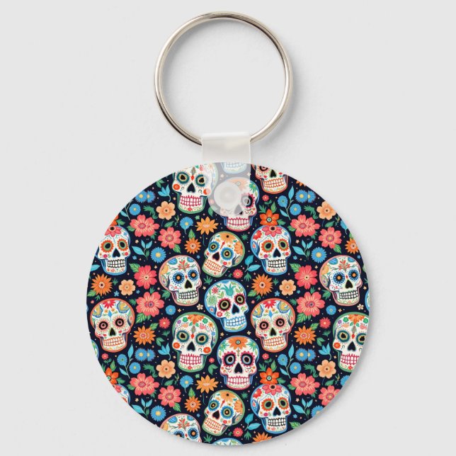 Porte-clés Sugar Skulls and Flowers (Recto)