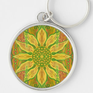 Porte-clés Sun Flower bohème floral art jaune vert orange