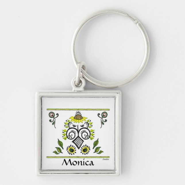 Porte-clés Sunflower Folk Art Nom Clavier par Alexandra Cook (Devant)