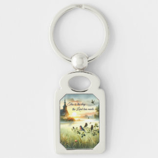 Porte-clés Sunrise Church with Birds in Misty Meadow