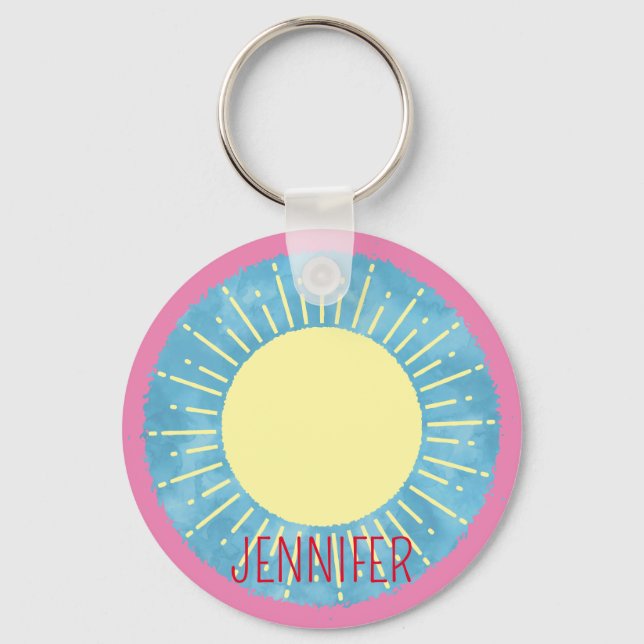 Porte-clés Sunshine Jaune Dans Ciel Bleu Nom Personnalisé (Recto)