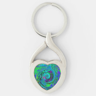Porte-clés Super Abstrait Retro Green et Blue Swirl