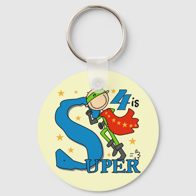 Porte-clés Superhero Boy 4th Birthday Tshirts et cadeaux (Recto)