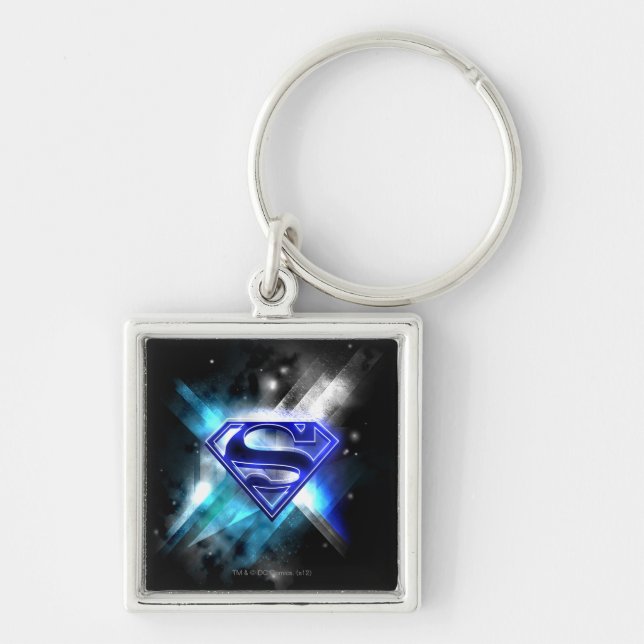 Porte-clés Superman Stylisé | Logo en cristal bleu blanc (Devant)