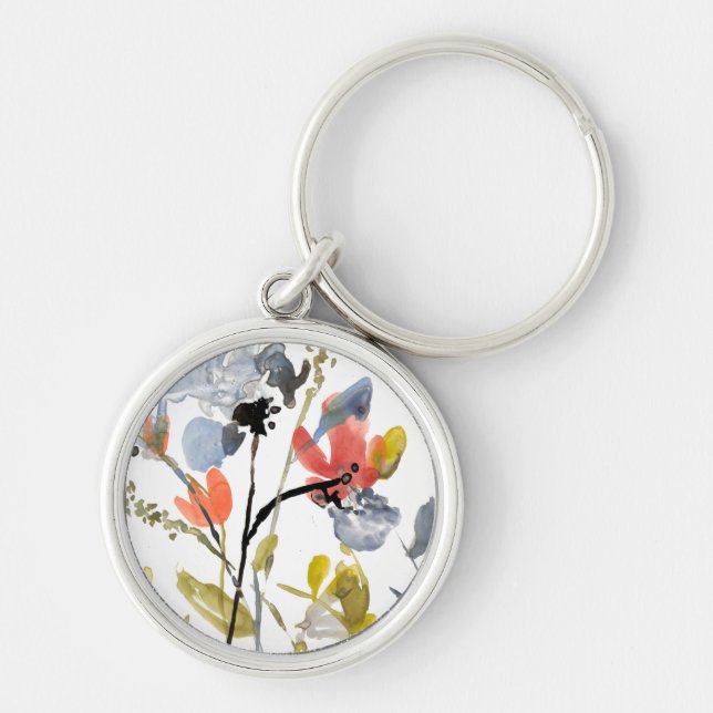 Porte-clés Superposition de fleurs - Aquarelle Fleurs et tige (Devant)