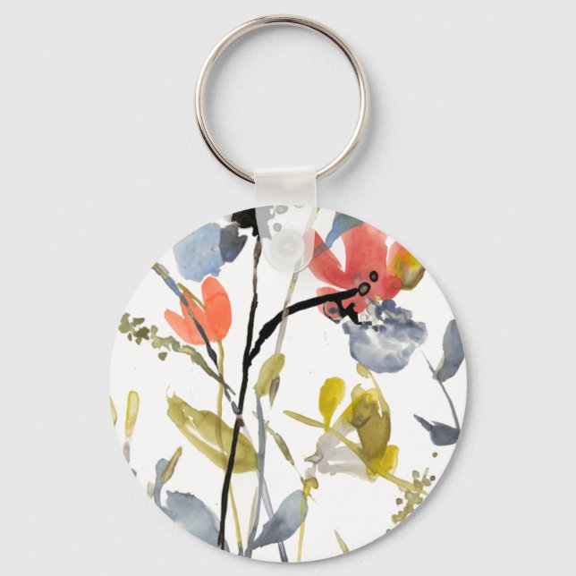 Porte-clés Superposition de fleurs - Aquarelle Fleurs et tige (Recto)