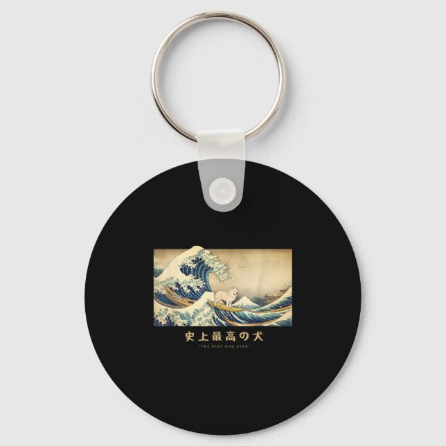 Porte-clés Surf Samoyed Kanagawa Vague Chien Japonais Drôle (Recto)