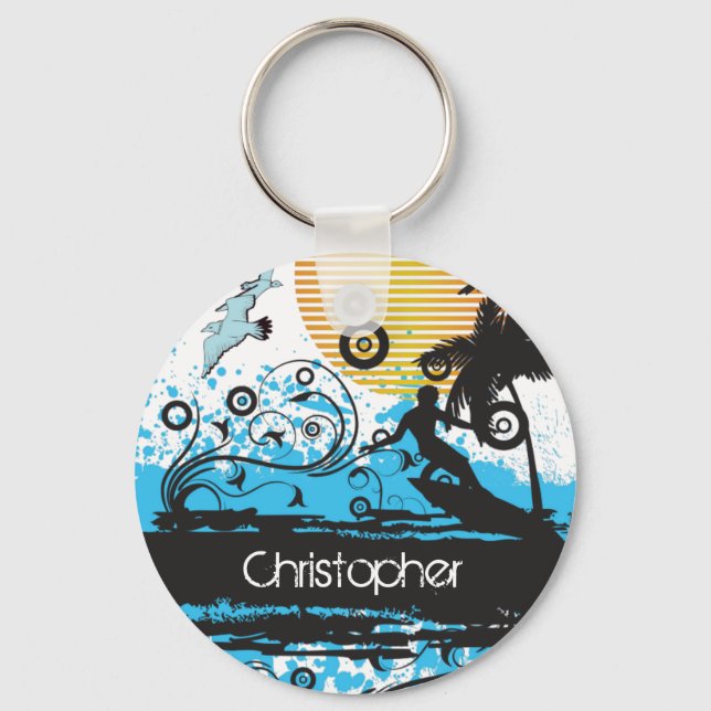 Porte-clés Surfeur de plage Cool personnalisé (Recto)