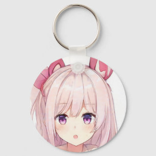 Porte-clés Surpris poils rose anime fille yeux pourpres lapin
