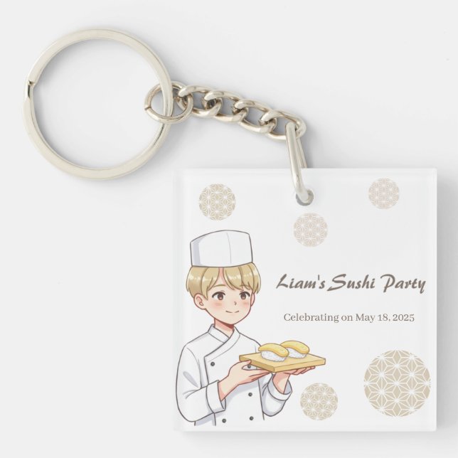 Porte-clés Sushi Birthday Party Invitation with Cute Anime  (Devant)