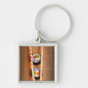 Porte-clés Sushi et baguettes en bois