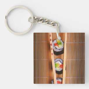 Porte-clés Sushi et baguettes en bois