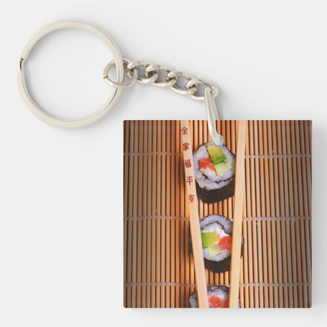 Porte-clés Sushi et baguettes en bois (Devant)