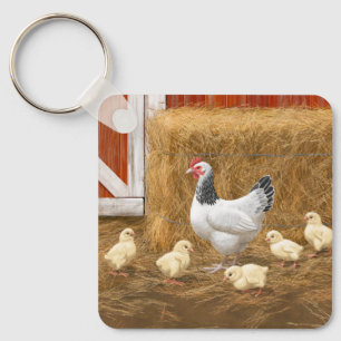 Porte-clés Sussex Chicken Mama Hen et Chicks