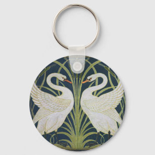 Porte-clés Swan Art Nouveau Swirl Bird Blanc