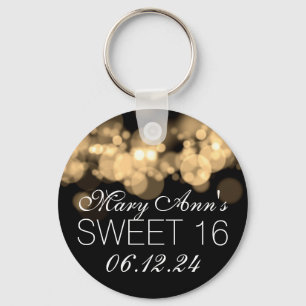 Porte-clés Sweet 16 Anniversaire Gold Bokeh Lumières