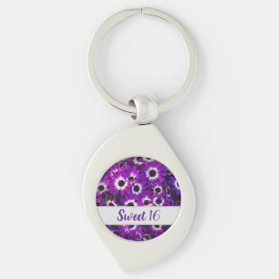 Porte-clés Sweet 16 Anniversaire violet photo florale