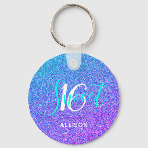 Porte-clés Sweet 16 Turquoise Purple Parties scintillant Ombr