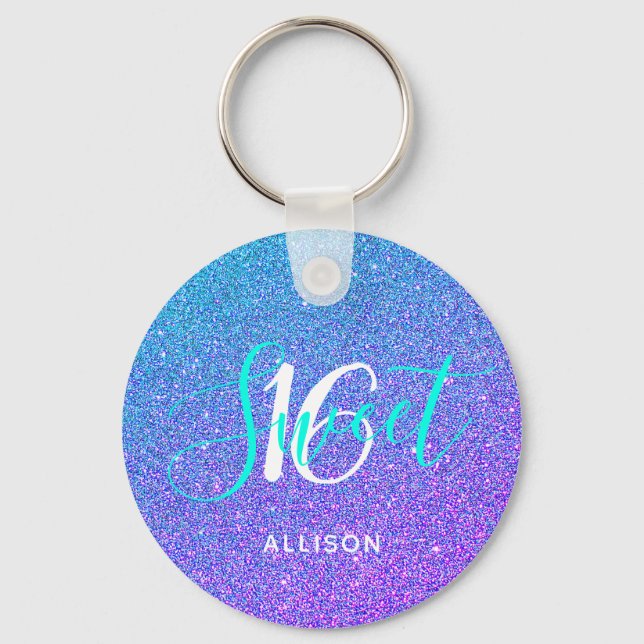 Porte-clés Sweet 16 Turquoise Purple Parties scintillant Ombr (Recto)