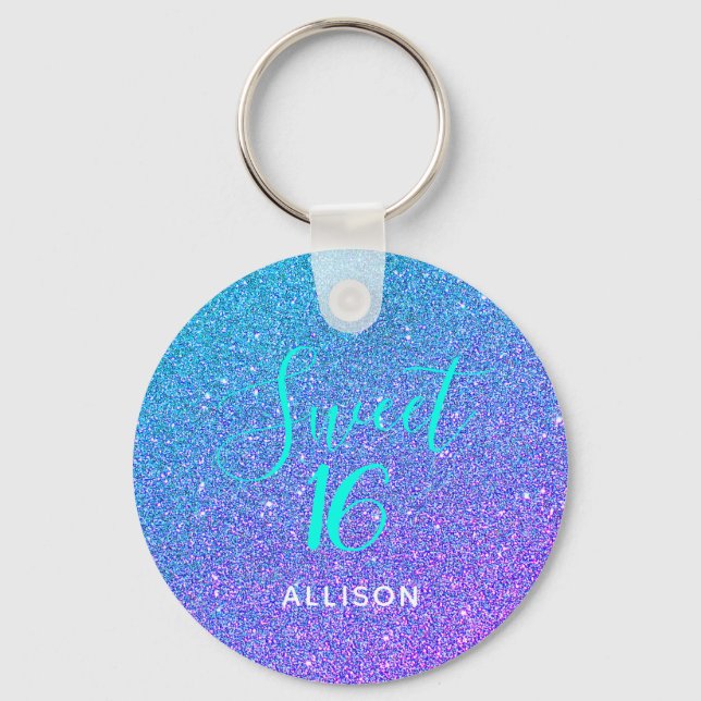 Porte-clés Sweet 16 Turquoise Purple Parties scintillant Ombr (Recto)