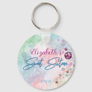 Porte-clés Sweet sixteen perles Gems bleu rose vert