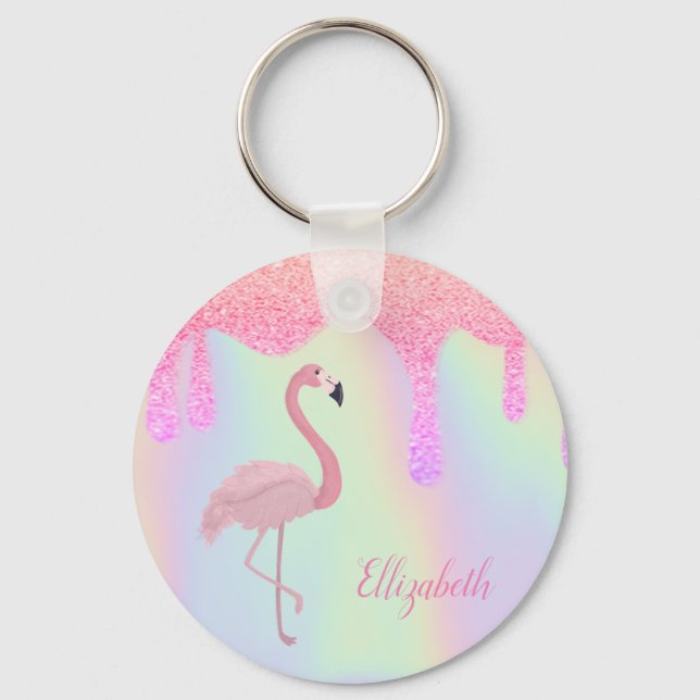 Porte-clés Sweet tendance Holographique, Flamant rose rose (Recto)