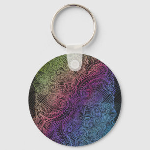 Porte-clés Swirl prismatique Arc-en-ciel Fractal Feather Ar