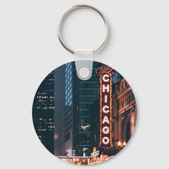 Porte-clés SYMBOLE Chicago Illinois Neon Nuit (Recto)